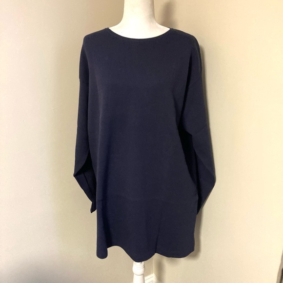 Ulla Popken Plus Size Navy Blue Waffle Textured Long Sleeve Crewneck Tun… - Picture 4 of 13